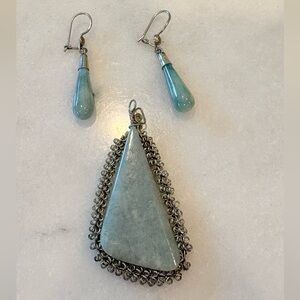 Handmade from Mexico Jade & Sterling Silver Drop Earrings & Necklace Pendant